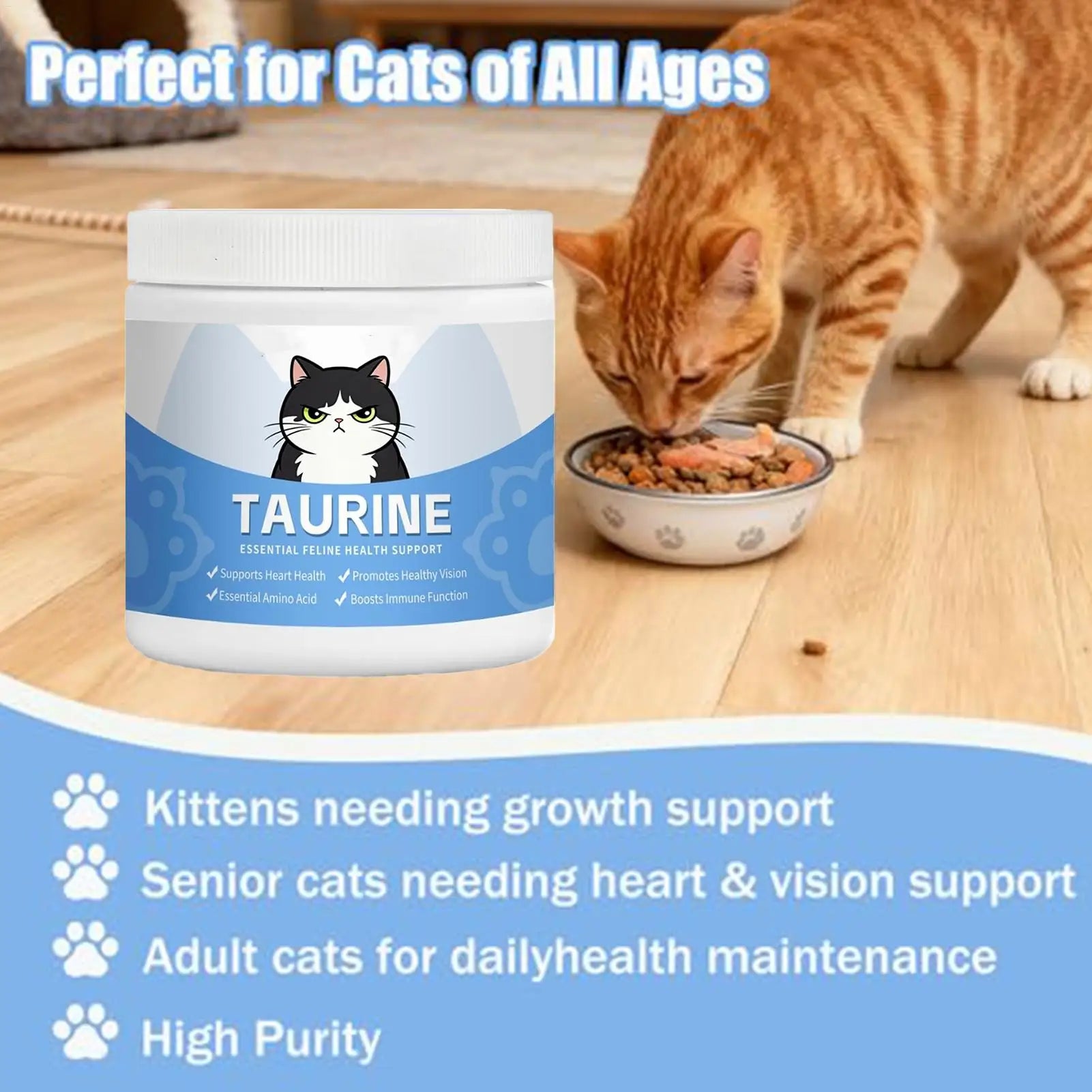 Cat Eyes Health Supplements Powder Water-Soluble Heart Support for Cats L-Lysine for Kittens Mix in Food Daily Grooming for Cats