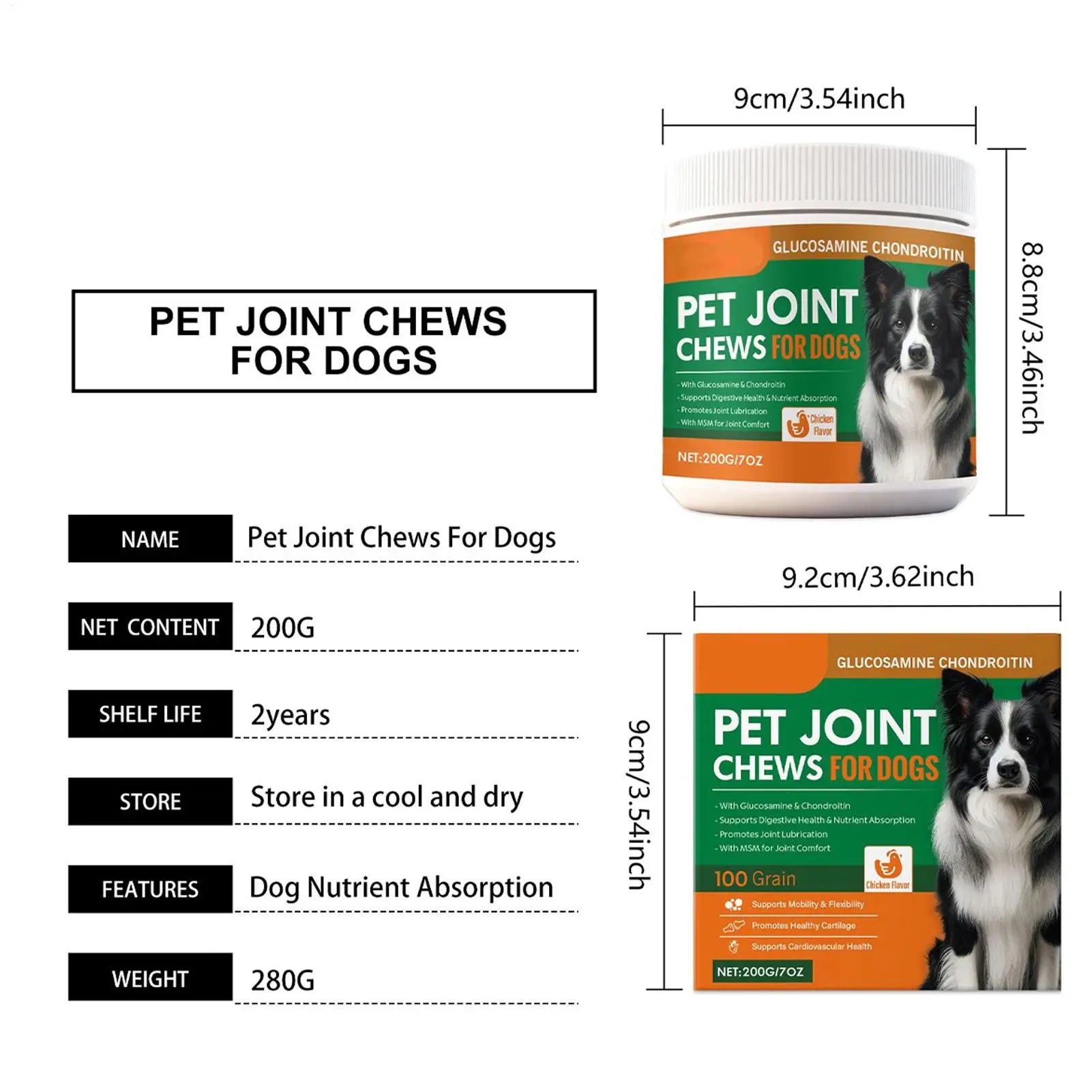Dog Joint Supplement Chewable Pill Nutrient 100-piece Dog Hip & Joint Care For Home Travel Daily Care Digestive Absorption Pet