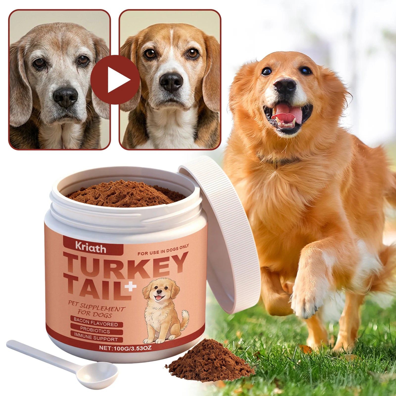 Daily Dog Supplement For Itchy Skin And Stiff Joints Promotes Health Skin & Shiny Coat. Radiant-Glow