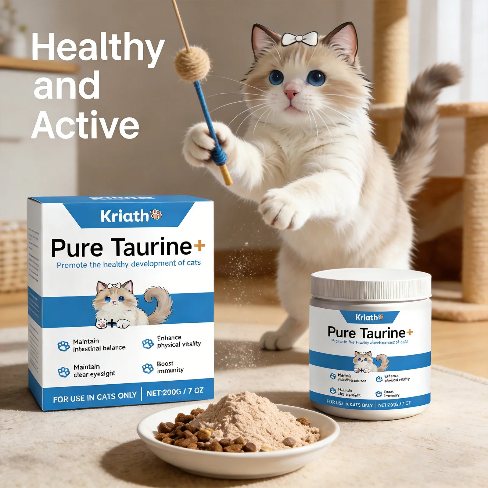 Cat Taurine Powder Support Heart Health Promote Healthy Growth Maintain Visual Function Smooth Hair Kitten Care Nutrition Powder