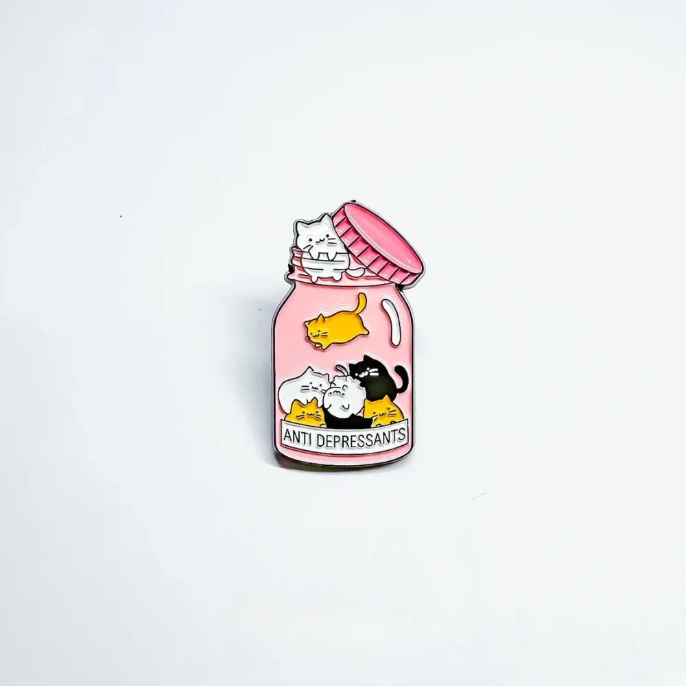 Anti-Depressant Jar of Cats Enamel Pin | Mental Health Pins | Pins for