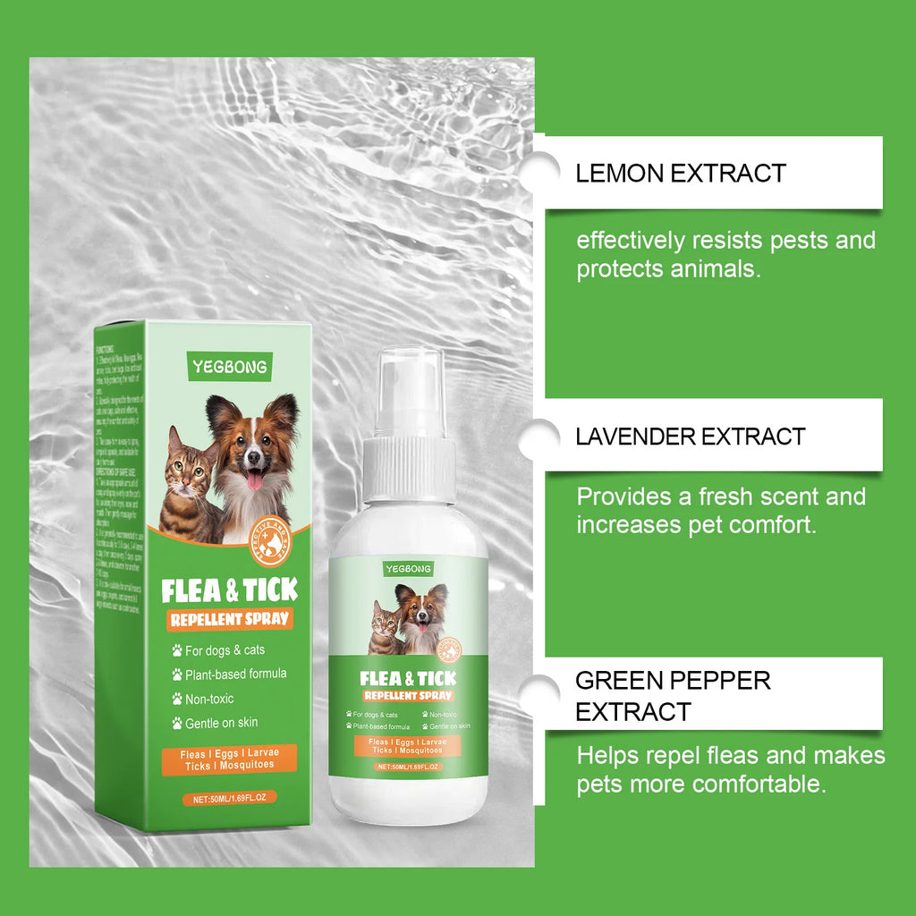 YEGBONG 50ml Pet Flea Mite Defense Spray Hypoallergenic Gentle Coat