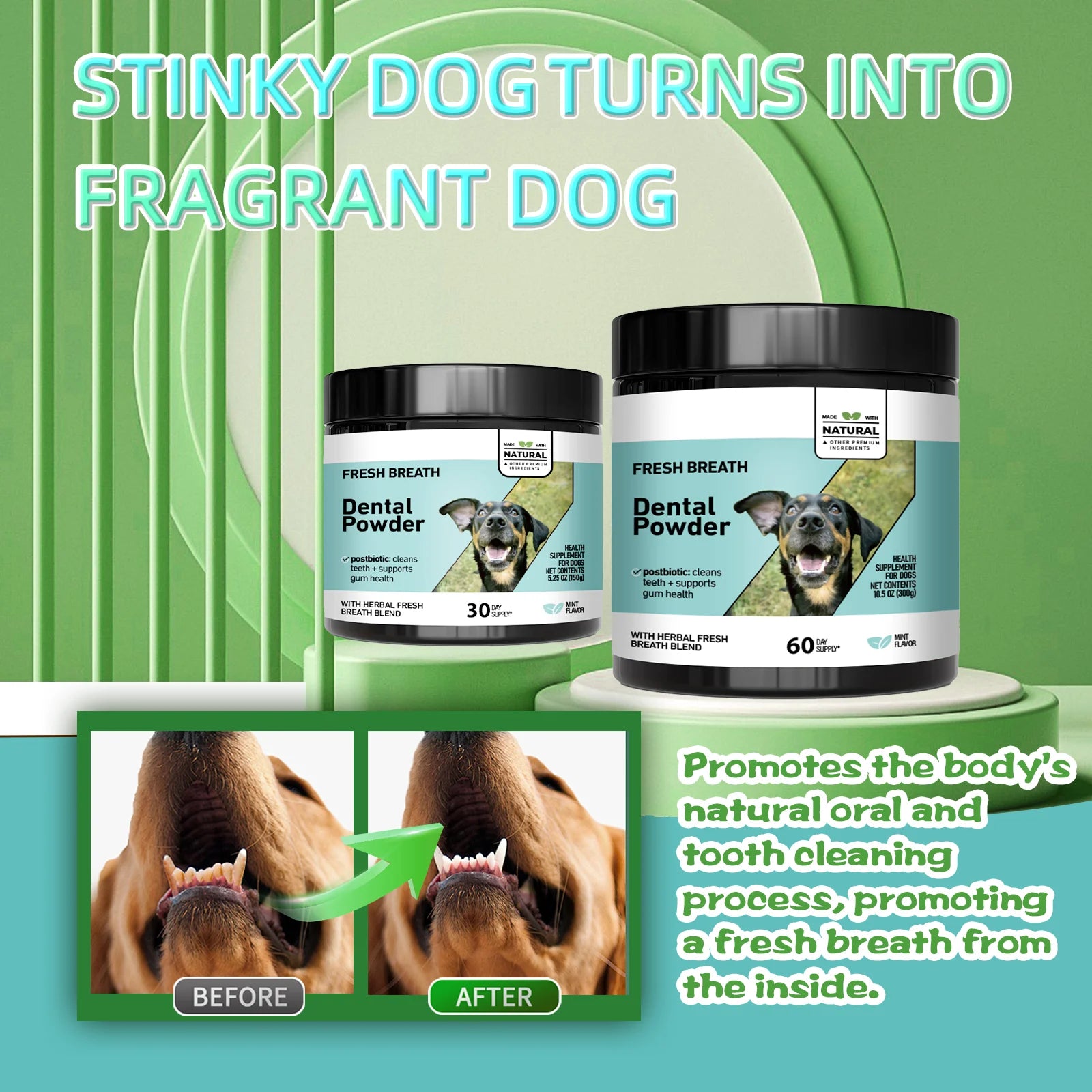 Anti-Tartar Pet Dental Powder - For dogs & cats. Freshens breath