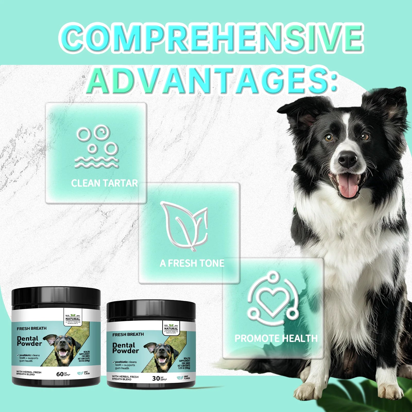Anti-Tartar Pet Dental Powder - For dogs & cats. Freshens breath