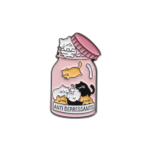Anti-Depressant Jar of Cats Enamel Pin | Mental Health Pins | Pins for