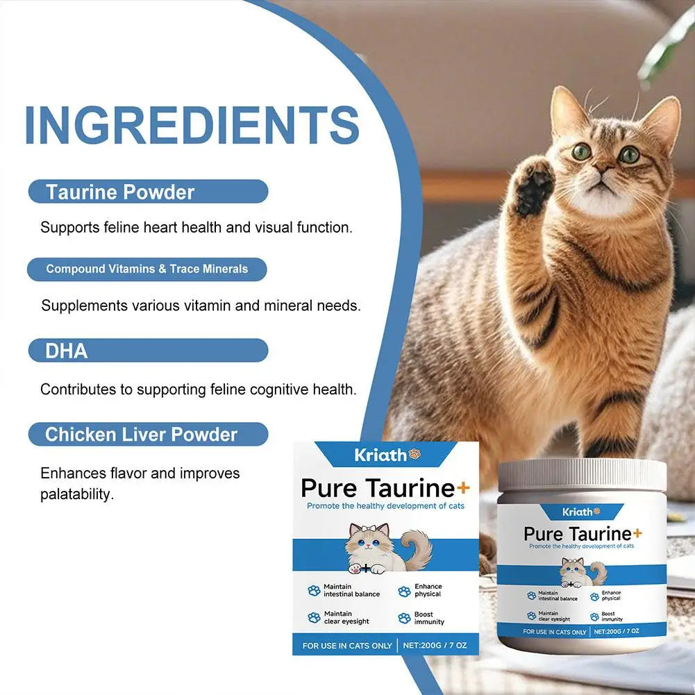 200g High Purity Taurine Powder for Cats Heart Health Vision Immune