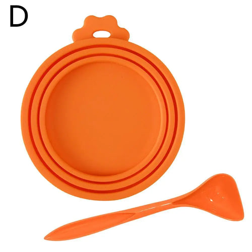 A set Reusable Pet Food Can Cover and Spoon Portable Dogs Cat Storage