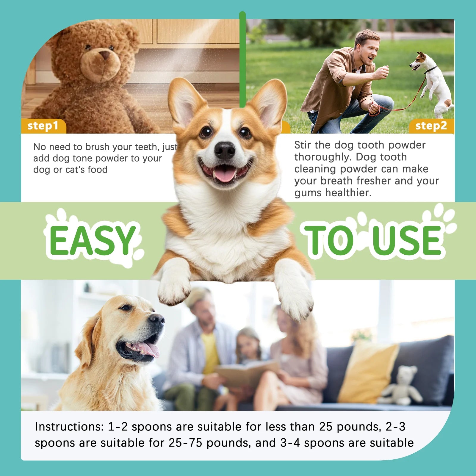 Anti-Tartar Pet Dental Powder - For dogs & cats. Freshens breath