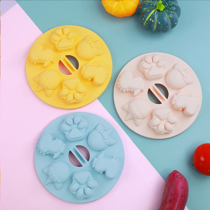 Cartoon Baby Food Supplement Silicone Mold Baby Rice Cake Biscuit Cute Pet Cake Cat Claw Can Be Steamed Baking Tools for Baby