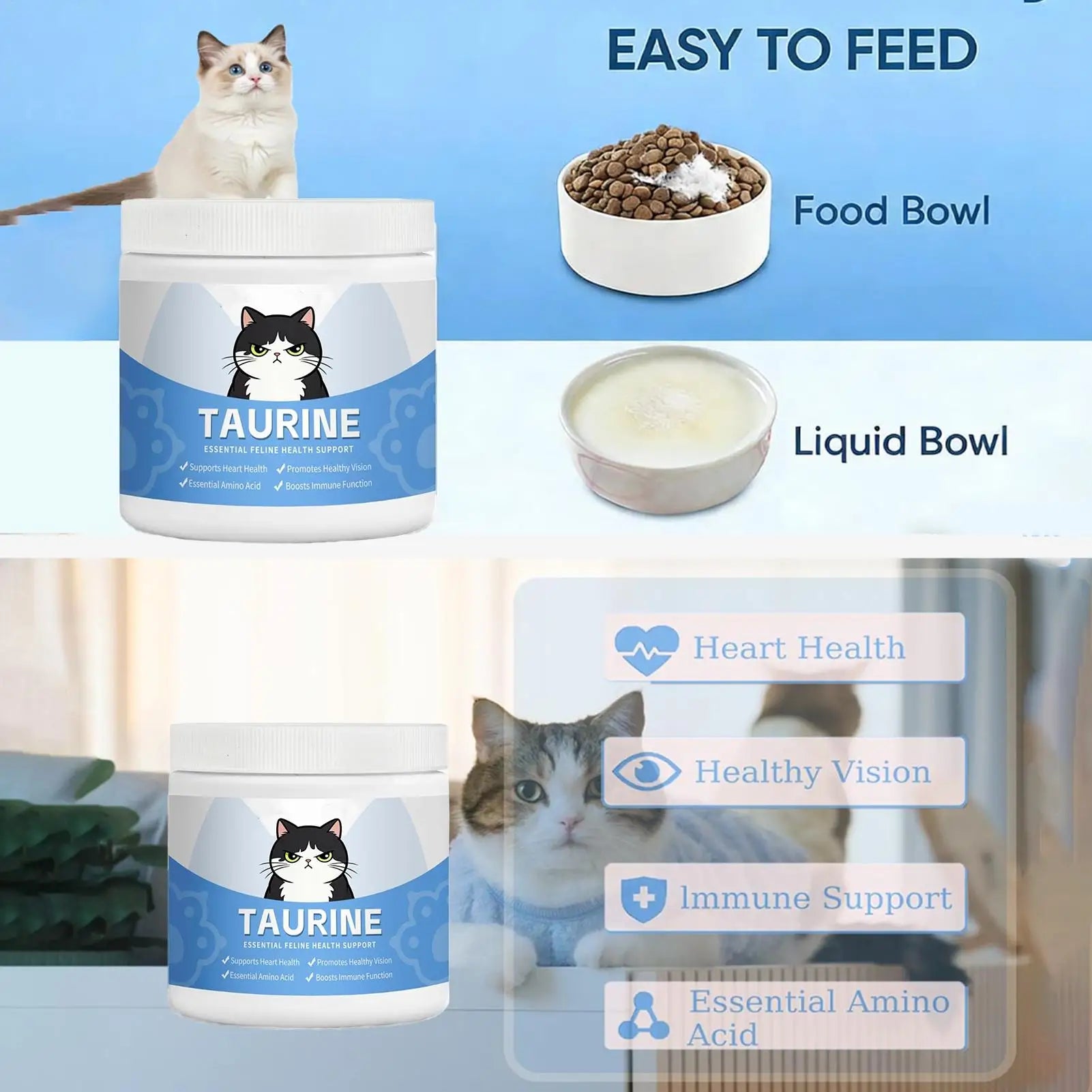 Cat Eyes Health Supplements Powder Water-Soluble Heart Support for Cats L-Lysine for Kittens Mix in Food Daily Grooming for Cats