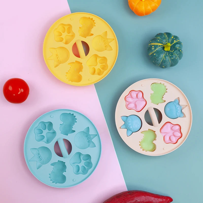 Cartoon Baby Food Supplement Silicone Mold Baby Rice Cake Biscuit Cute Pet Cake Cat Claw Can Be Steamed Baking Tools for Baby
